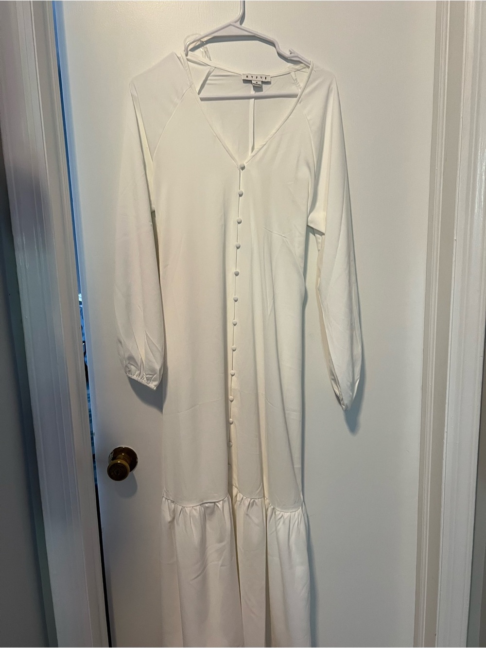 HYFVE White Button-Down V-Neck Maxi Dress